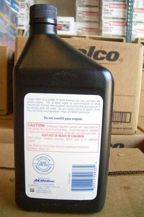 ACDelco Motor Oil 5w20 part # 10-9031 in Quarts