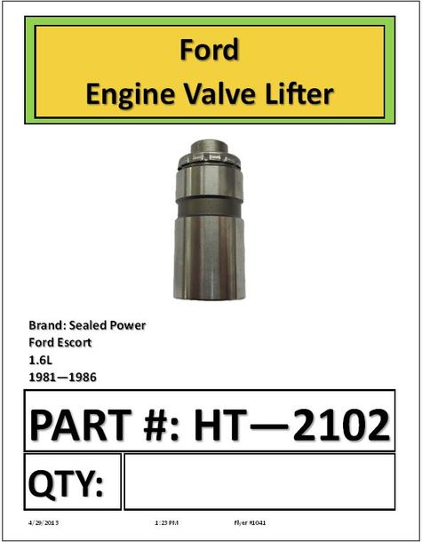 Ford Engine Valve Lifter 1.6 L (HT-2102)