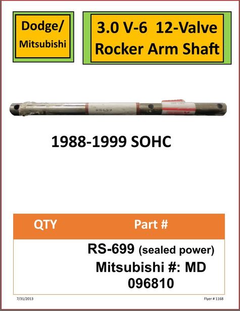 Dodge/Mitsubishi 3.0 V-6 Rocker Arm Shaft #RS-699
