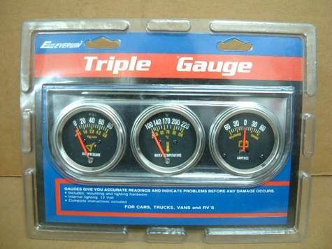 Utrema Triple Gauge Set, water temp/ammeter/oil press gauge